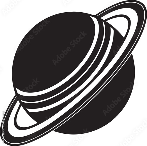 planet saturn illustration vector, planet saturn with planetary ring silhouette vector black and white