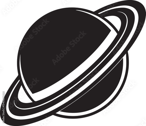 planet saturn illustration vector, planet saturn with planetary ring silhouette vector black and white