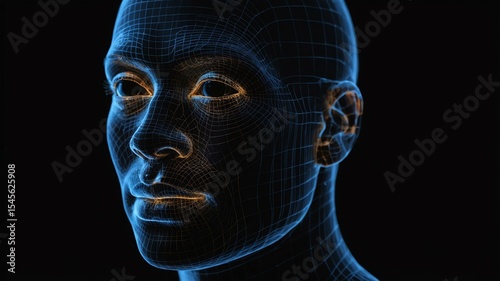Wallpaper Mural black human face projection hologram on black background, abstract grid technology Torontodigital.ca