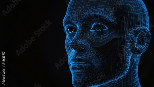 Wallpaper Mural blue human face projection hologram on black background, abstract grid technology Torontodigital.ca