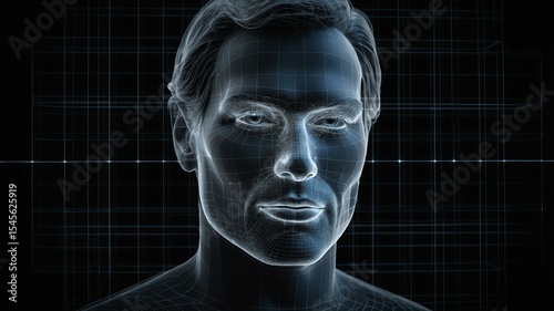 Wallpaper Mural gray human face projection hologram on black background, abstract grid technology Torontodigital.ca
