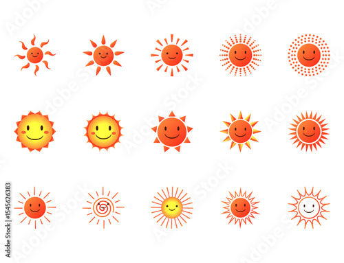 太陽とかわいい笑顔の太陽セット