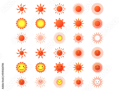 太陽とかわいい笑顔の太陽セット