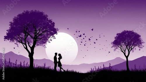 Wallpaper Mural purple themed spring time silhouette of a couple holding hands showing love to each other Torontodigital.ca
