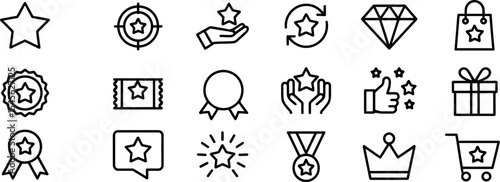 Star rating review icon set vector graphic design elements for loyalty program and customer feedback 100 editable vector illustration with png format