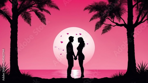 Wallpaper Mural pink themed summer time silhouette of a couple holding hands showing love to each other Torontodigital.ca