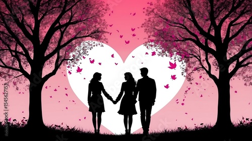 Wallpaper Mural pink themed autumn time silhouette of a couple holding hands showing love to each other Torontodigital.ca