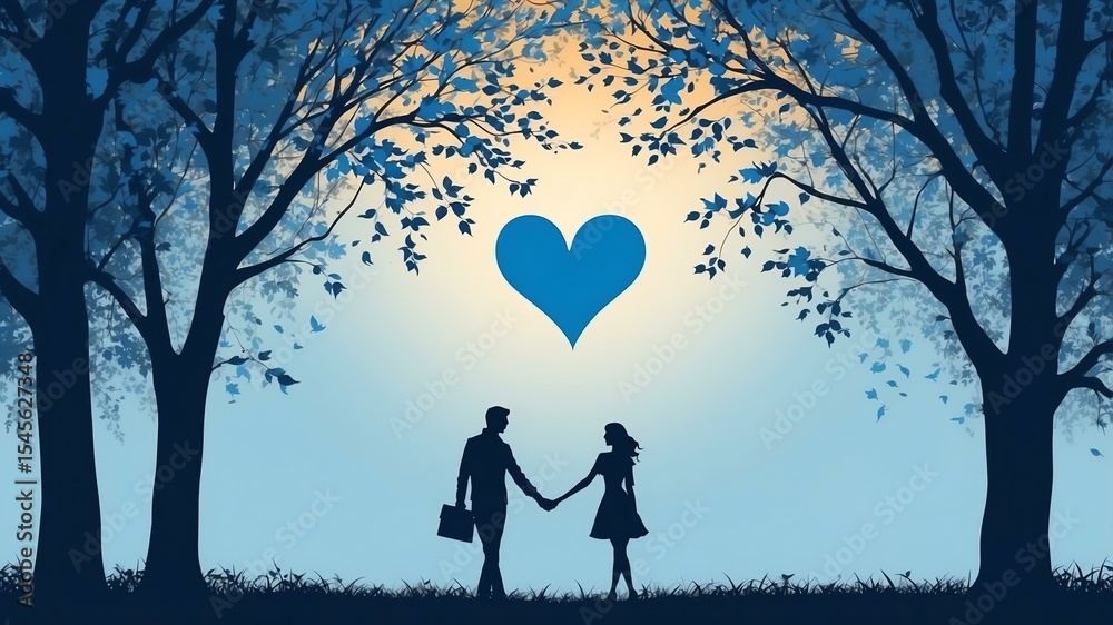 custom made wallpaper toronto digitalblue themed autumn time silhouette of a couple holding hands showing love to each other