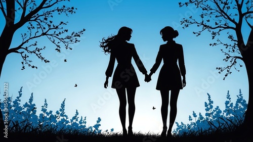 Wallpaper Mural blue themed spring time silhouette of a couple holding hands showing love to each other Torontodigital.ca