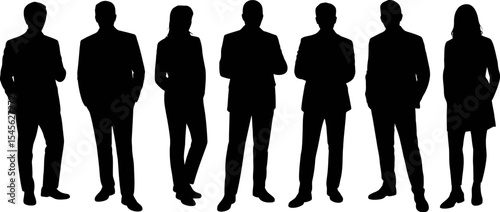 Silhouette of business people team corporate group professional workforce leadership success editable vector illustration with png format