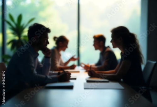 Generative AI Image of a focused business meeting with blurred silhouettes