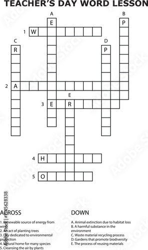 Teachers Day Word Lesson And Grid Puzzle Environmental Theme Crossword vector