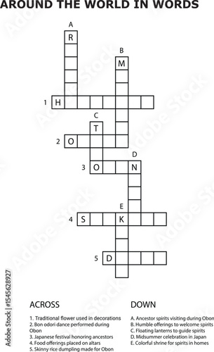 And Japanese Obon Festival Crossword Puzzle Word Game Skinny Rice Dumpling Food Offerings Floating Lanterns