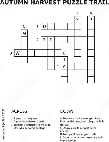 And Autumn Harvest Puzzle Trail Crossword Grid Game Worksheet Activity vector