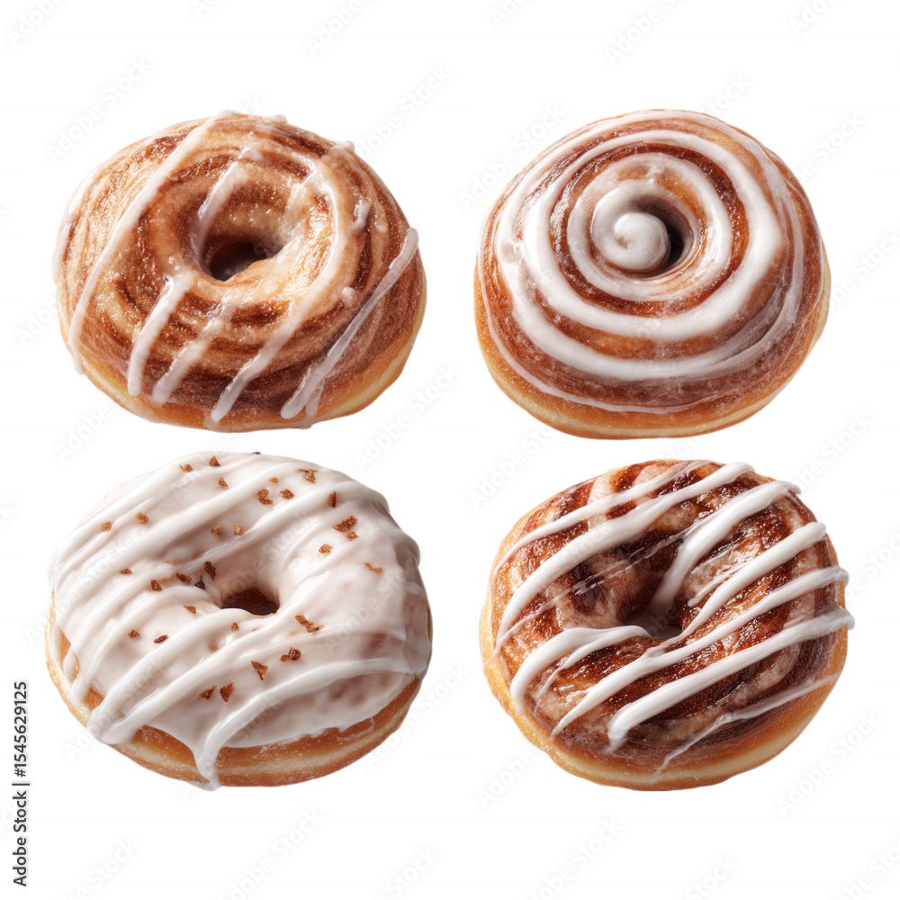Fototapeta premium Glazed Donuts Top View Collection on Transparent Background