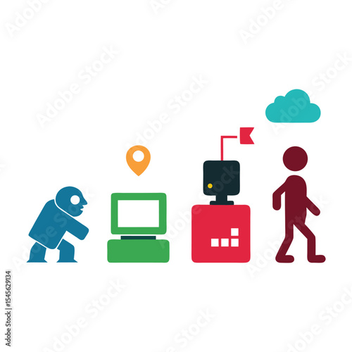 technology evolution white background.