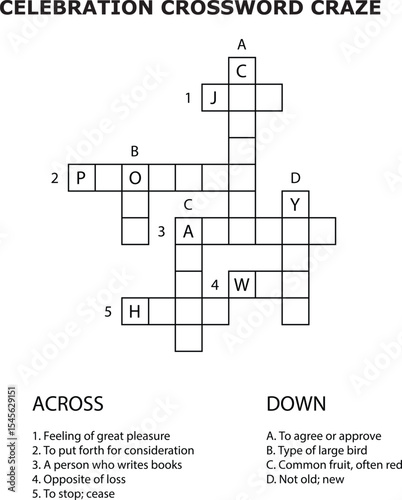 And Celebration Crossword Puzzle Game Grid With Clues Across And Down vector