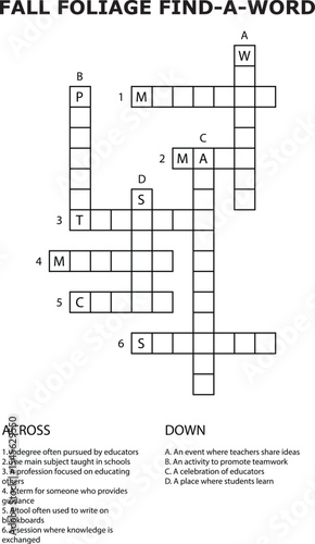 Fall Foliage Find A Word Puzzle Grid Education Worksheet Teachers Classroom Activity
