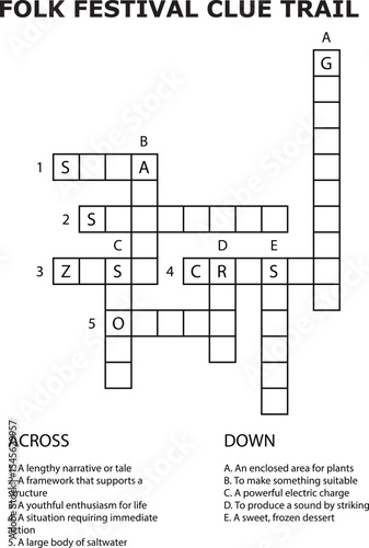 And Folk Festival Clue Trail Crossword Puzzle Game Worksheet Activity vector