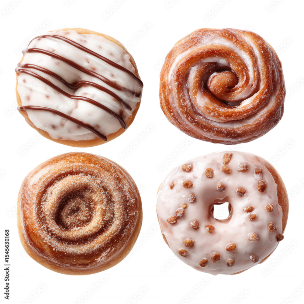 Fototapeta premium Glazed Donuts Top View Collection on Transparent Background