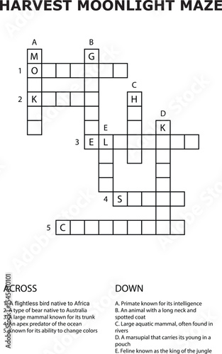 And Harvest Moonlight Maze Crossword Puzzle Game Activity Worksheet Printable vector