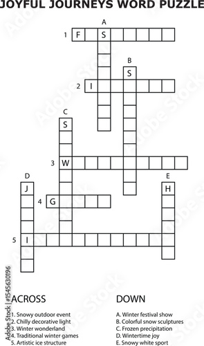 Joyful Journeys Winter Theme Word Puzzle Crossword Grid Game vector