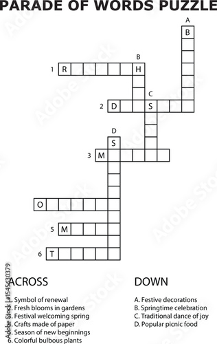 And Spring Theme Word Search Puzzle Game Grid Clues Across Down crossword