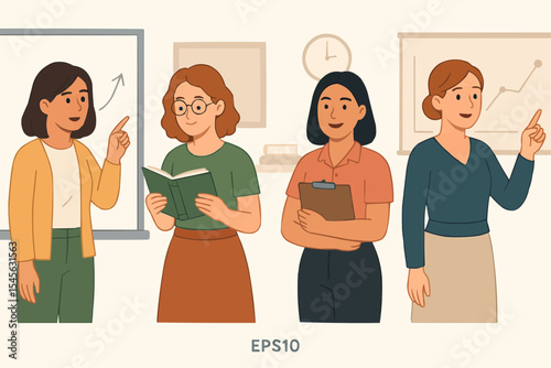 Female Teachers in Different Teaching Scenarios – Education Concept