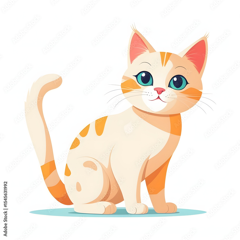 Fototapeta premium Sweet and Mischievous Kitty A Flat Vector Drawing of a Domestic Cat