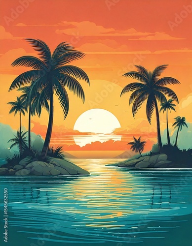 tropical sunset with palm trees