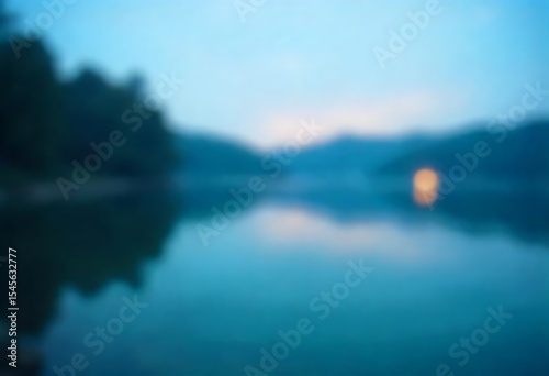 Generative AI Serene blurred lake at twilight landscape image