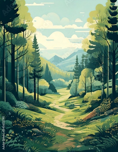 mountain landscape with trees illustration