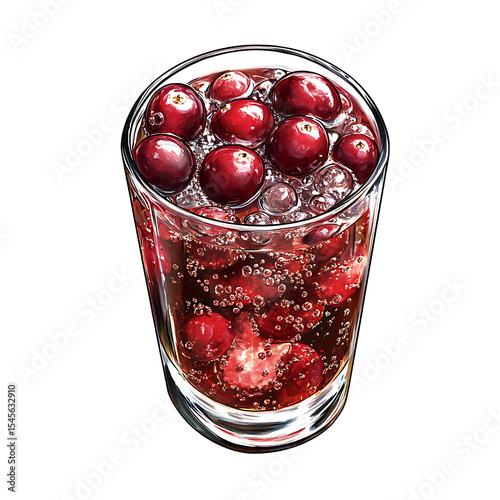 Cranberry Cocktail in a Glass with Bubbles and Fresh Berries