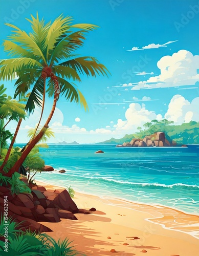 tropical beach with palm trees