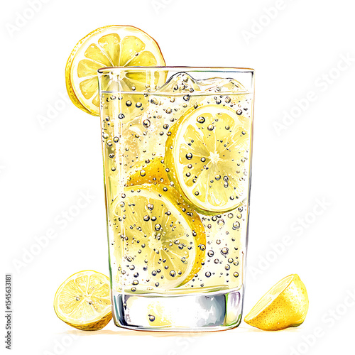 Refreshing Glass of Lemonade with Sliced Lemons