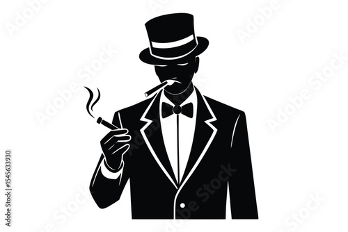 Stylish vintage groom silhouette with cigar