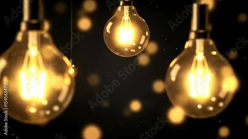 Warm golden light bulbs hanging in a dark space