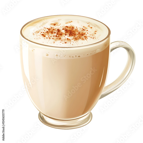 Warm Spiced Beverage in a Glass Mug with Frothy Top and Cinnamon Sprinkle