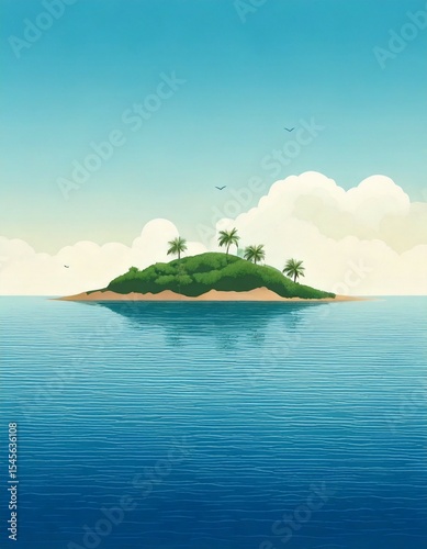 Simple island illustration flat art design postcard