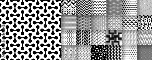 25 seamless black and white patterns suitable for packaging, fabric, and digital design, Vector.