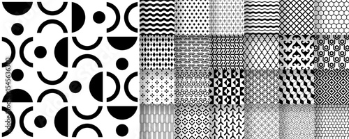 25 seamless black and white patterns suitable for packaging, fabric, and digital design, Vector.