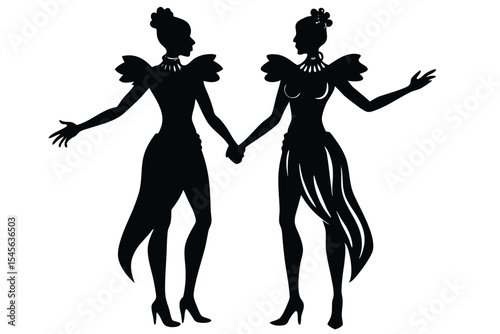 Silhouette of two drag queens holding hands
