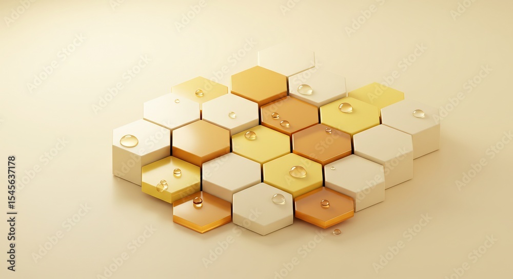 Obraz premium Hexagon Pattern with Water Droplets in Earth Tones