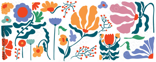 wavy groovy flower banner background in naive style