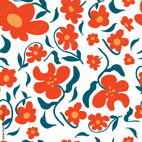 wavy groovy flower seamless pattern in naive style