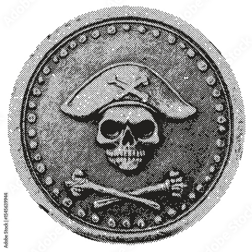 Pirate treasure coins halftone grunge vector design element