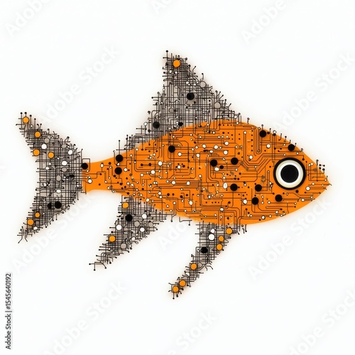 Abstract Orange Fish Circuit Board Illustration