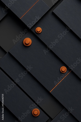 Modern Black Geometric Background with Copper Accents and Industrial Texture