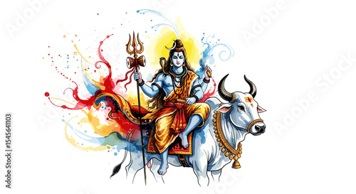 Lord shiva riding nandi hindu deity illustration
