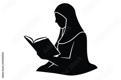 Silhouette of woman in hijab reading the quran